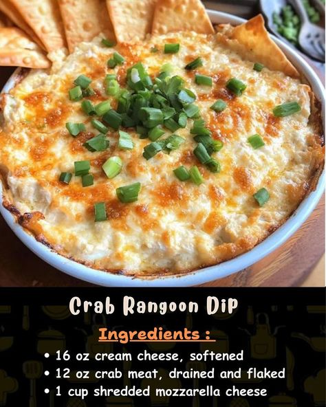 Ingredients: 16 oz cream cheese, softened 12 oz crab meat, drained and flaked 1 cup shredded mozzarella cheese... Cheesy Crab Rangoon Dip, Crab Crescent Rolls Appetizers, Crab Ragoons Recipe Dip, Party Snacks Easy Appetizers, Crescent Roll Appetizers, Rangoon Dip, Crab Rangoon Dip, Recipes By Ingredients, Party Snacks Easy