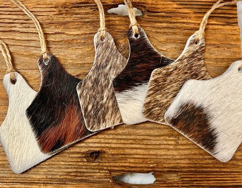 Excited to share this item from my #etsy shop: Cowhide Christmas Ornaments, 6 set, Western Christmas decor, Ear tag ornaments, Ornament set, Christmas gift tags, cowhide decor, cow tag Cowhide Ornaments, Homestead Farmhouse, Western Christmas Decorations, Cowhide Christmas, Leather Ornaments, Tag Ornaments, Western Christmas Tree, Cowhide Decor, Vintage Fall Decor