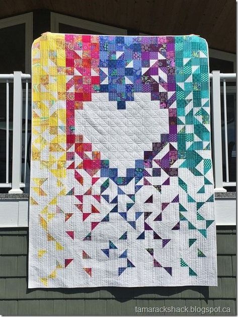 Falling In Love Quilt | Tamarack Shack | Bloglovin’ Modern Wedding Quilt Ideas, Pride Quilt Pattern, Wedding Quilts Ideas, Wedding Quilt Patterns, Wedding Quilt Ideas, Heart Quilt Patterns, Valentine Quilts, Wedding Quilts, Love Quilt