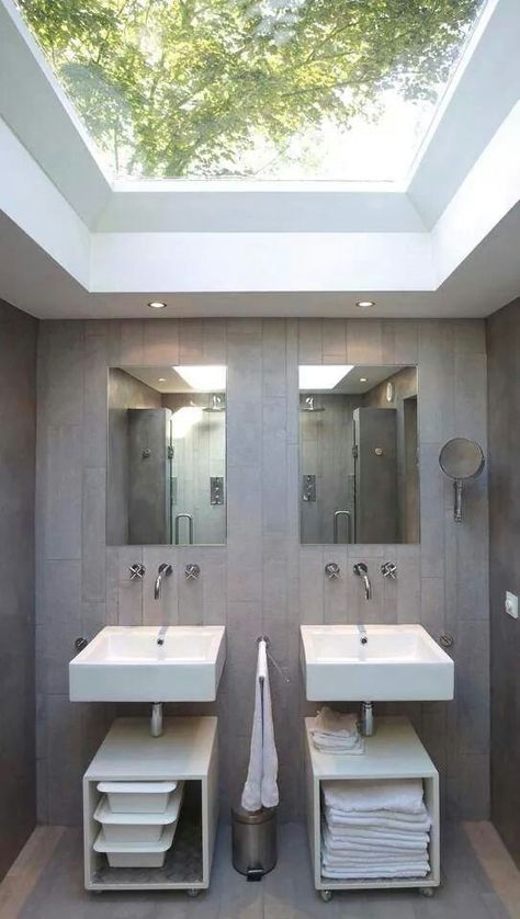 Sky Lite Roof Interior#instagram#washroom#architect#good Sky Window Bathroom, Basement Master, Bathroom Dream, Windowless Bathroom, Rustic Architecture, Sky Lights, Bathroom Lights, Sky Light, Roof Window