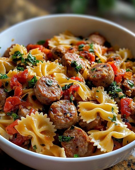 Italian Sausage And Bowtie Pasta, Meatball Bowtie Pasta, Bow Tie Pasta With Chicken, Mexican Pasta Recipes, Italian Sausage Spaghetti, Sausage Noodles, Broccoli Sausage, Bow Tie Pasta Recipe, Bow Tie Pasta