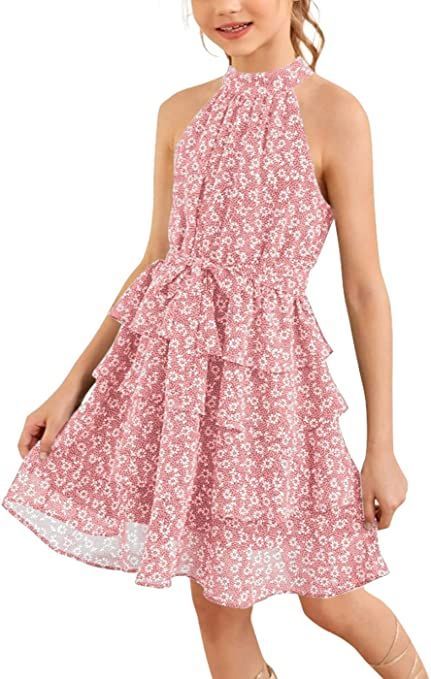 Halter Neck Kids Chiffon Summer Party Dress with Belt Halter Neck Gown, Kids Summer Dresses, Dress Halter Neck, Light Summer Dresses, Floral Ruffle Dress, Floral Chiffon Dress, Dress Halter, Stunning Outfits, Dress With Belt