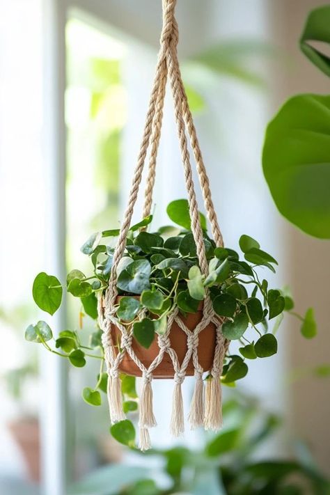 "Elevate your plant display with DIY Macramé Plant Hangers! 🧶🌿 Perfect for adding a boho touch to your home while showcasing your greenery. 🌟✨ #MacrameCrafts #DIYProjects #PlantDecor" Balcony Diy, Boho Balcony Ideas, Boho Balcony, Diy Macrame Plant Hanger, Vintage Mirror Wall, Plant Display, Cozy Outdoor, Colourful Cushions, Plant Hangers