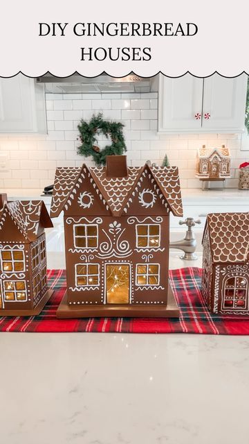 Kelsi || Content Creator on Instagram: "❄️ DIY Gingerbread Houses ❄️⁣ ⁣ I love the pottery barn gingerbread houses so I wanted to try and recreate them using these craft houses I picked up at hobby lobby - they came in a pack of 3 for only $11! I used some spray paint and white fabric paint to turn into these into cute gingerbread houses! ⁣It was so relaxing painting these!! .⁣ .⁣ .⁣ .⁣ #christmas #diychristmas #christmasdiy #christmascraft #christmascrafts #diycrafts #christmastime #gingerbread #gingerbreadhouse #gingerbreadhouses #holidays #holidaycrafts" Gingerbread Man Garland Diy, Diy Gingerbread Houses, Cute Gingerbread Houses, Nutcracker Makeover, Gingerbread Diy Crafts, Diy Nutcracker, Craft Houses, Cardboard Gingerbread House, Ginger Bread House Diy