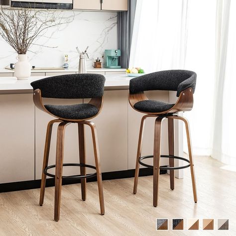 Glitzhome Set of 2 Modern 40"H Bar Height Wooden Swivel Bar Stools - Bed Bath & Beyond - 31410080 Wooden Swivel Bar Stools, Wooden Bar Stools, Counter Bar, Bar Height Stools, Modern Bar, Swivel Seating, Modern Bar Stools, Counter Bar Stools, Bar Height