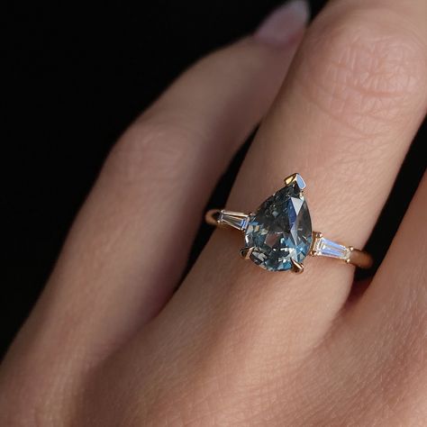 Sapphire Pear Engagement Ring, Pear Cut Sapphire Ring, Marrow Fine, Most Beautiful Engagement Rings, Stackable Engagement Ring, Pear Wedding Ring, Teal Sapphire, Stacking Bands, Pear Engagement Ring