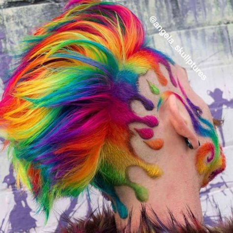 Rainbow Shaved Hair, Undercut Dyed Hair, Rainbow Pixie Hair, Undercut Art, Reading Philosophy, Short Rainbow Hair, Shave Designs, Samurai Clothing, Hair Rainbow