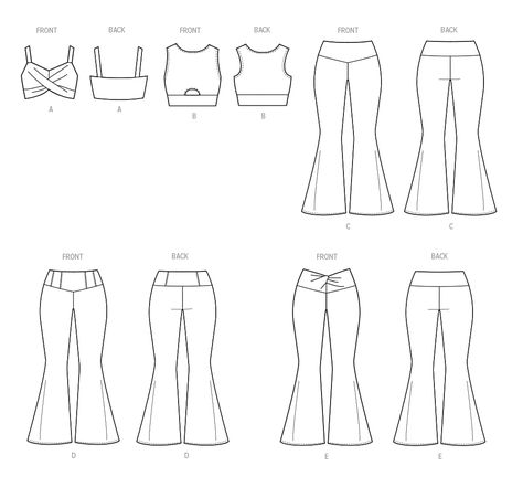 Line Art Flare Pants Pattern, Trousers Sewing Pattern, Athletic Crop Top, Womens Knit Tops, Mccalls Sewing Patterns, High Neck Top, Knit Tops, Pants Pattern, Knitting Women