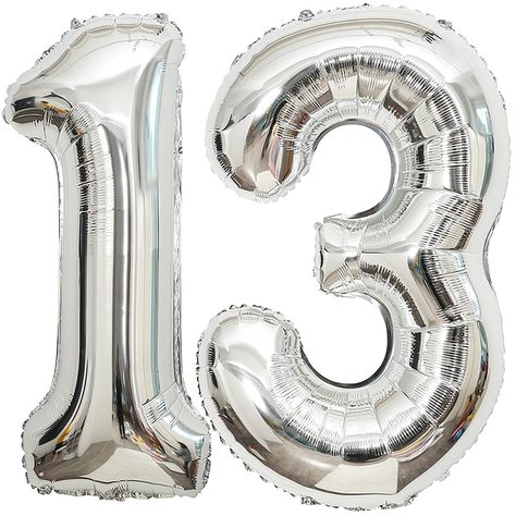 PRICES MAY VARY. Size and Package Included-You will get two large number balloons,giant size with 40 inch high,the package will come with a straw for easily inflate and deflate.You can place number 13 birthday balloon on bed,floor or table,provide your birthday party a good display. Material-The 13 balloons are made of quality aluminum mylar foil,thick and odorless.High quality imprint technology,edge neat,not easy to explode and leak. Silver number 31 balloon will be the great decoration additi 13 Balloons Number, 13 Birthday Balloons, 31 Anniversary, Birthday Party 13, 13 Balloons, Numbers Balloons, Large Number Balloons, Giant Number Balloons, 13 Number