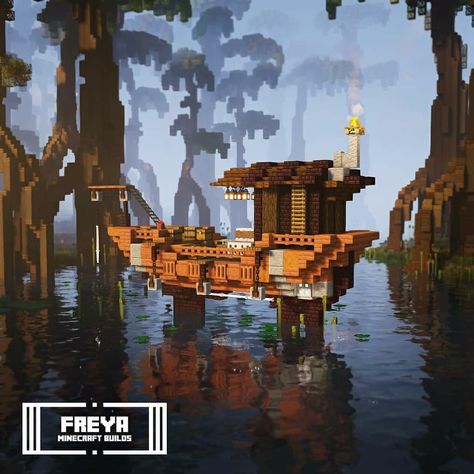 Minecraft Swamp, Swamp Boat, Minecraft Create, Japanese Village, Bangunan Minecraft, Minecraft House Plans, Mc Builds, Minecraft Plans, Amazing Minecraft