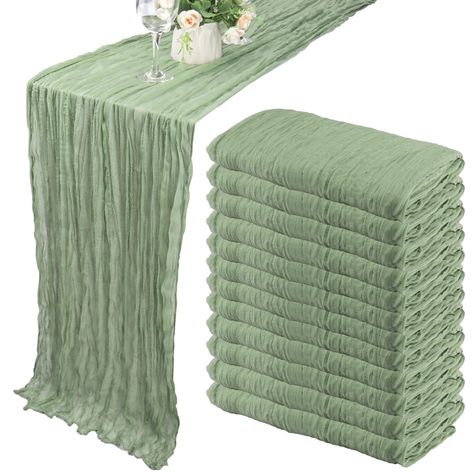 PRICES MAY VARY. Package Include: you will get 12 pieces 13ft length dusty sage green cheesecloth table runner, enough quantity is suitable for wedding banquets and various parties, the size of each table runner is approximately 35 x 157 inches / 90 x 400 cm, which is large enough to cover rectangle and round tables, can also be spliced together for long tables. Even can be used for chair cover sashes or decorative napkins, backdrop draping or even gift wrapping. Soft Material: Made of high qual Bridal Shower Table Setting Tablecloth, Woodland Wedding Centerpieces Forest Theme, Bridal Shower Reception Table, 2022 Wedding Table Trends, Baby Shower Burlap Table, Rustic Round Table Runner, Forest Themed Baby Shower Table, Woodland Theme Baby Shower Boy Tables, Long Cheesecloth Table Runner