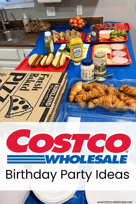 Throw an amazing Costco themed birthday party with these ideas for food, decorations, activities, and more! Cheap Themed Birthday Party Supplies, Steak Themed Birthday Party, Shopping Party Theme, Costco Bbq Party, Costco Party Theme, Costco Themed Birthday Party, Costco Birthday Party, Costco Party Food Ideas, Party Food Costco