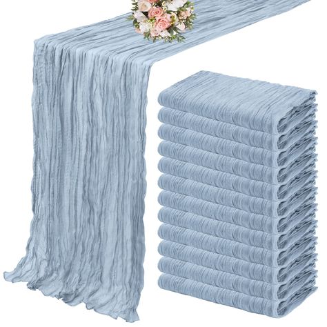 PRICES MAY VARY. Cloth 🎁【Package Include】: You will get 12 pieces 13ft length dusty blue cheesecloth table runner,Product size: 35 inches wide and 157 inches long, suitable for round or square tables that can accommodate 10-12 people. Perfect for romantic and elegant party events. 🎁【Premium Material】: The elegant dusty blue table runner is made of high-quality polyester, featuring good durability and flexibility,the edge of the table runner is locked with delicate stitching, not easy to fall o Boho Wedding Table Runner, Table Runner For Wedding, Gauze Table Runner, Cheesecloth Table Runner, Blue Table Runner, Long Table Runner, Romantic Table, Birthday Party Tables, Table Runners Wedding