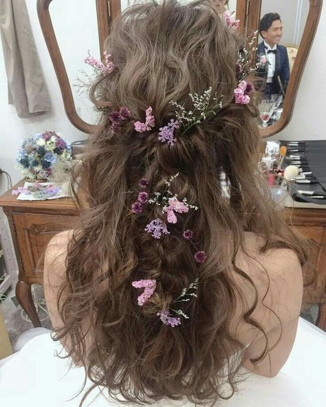 Titania Midsummer Nights Dream Aesthetic, Flowers In Bridal Hair, Mens Floral Wedding Attire, Fairy Whimsical Wedding, Forest Floral Wedding, Woodland Wedding Dress Whimsical, Desert Backyard Wedding, Midsummer Nights Dream Outfits, Tangled Inspired Wedding Dress