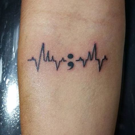 Heartbeat Tattoos for Men - Ideas and Inspiration for Guys Drawing Meaningful, Lifeline Tattoos, Font Tato, Tato Tradisional, Heartbeat Tattoo, Semi Colon, Small Drawing, Semicolon Tattoo, Music Tattoo Designs