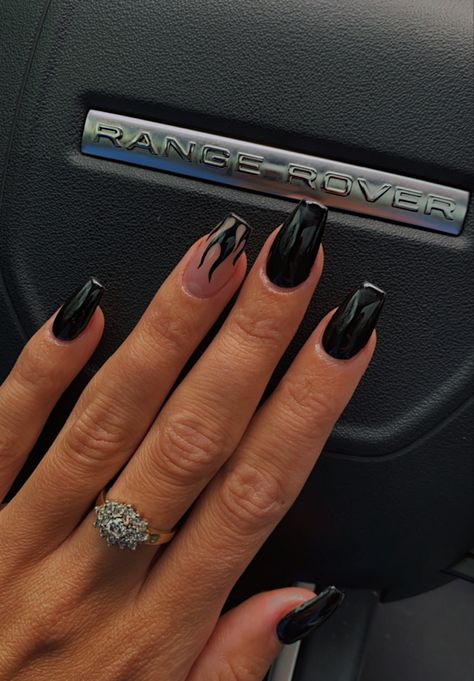 Black French Tip Square, Short Black Nail Ideas, Flame Nails, Hoco Nails, Ideas Uñas, Black French Tips, Cow Nails, Black Nail Designs, Baby Boomer