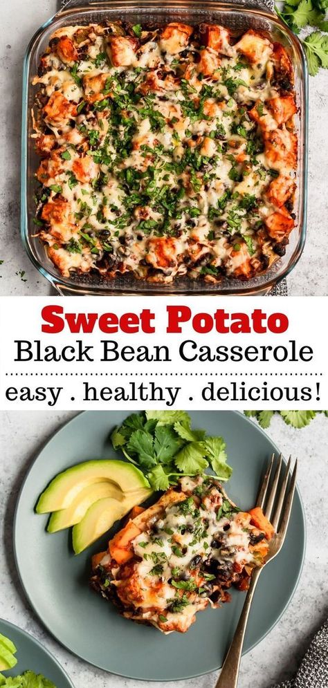 Sweet Potato Black Bean Casserole, Casserole Enchilada, Casserole Potato, Enchiladas Casserole, Potato Enchiladas, Vegetarian Enchilada Casserole, Enchiladas Rojas, Black Bean Casserole, Easy Healthy Meal