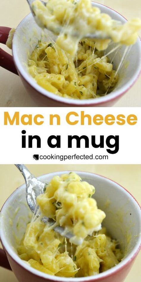 Mac and Cheese in a Mug - Cooking Perfected Mac And Cheese Mug, Max And Cheese, Food In A Mug, Meals In A Mug, Microwave Mug Recipes, Mug Recipe, Meal For One, Mug Meals, Mug Food