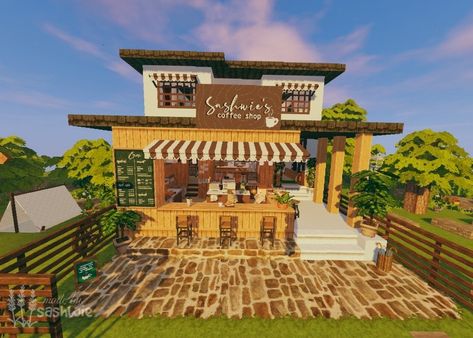 Cottage Core Bakery Minecraft, Minecraft Coffee Shop Ideas, Minecraft Tea Shop, Minecraft Boba Shop, Family House Minecraft, Minecraft Cafe Build, Swem Minecraft, Minecraft Coffee Shop, Cafe Minecraft