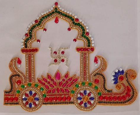 Sugar Beads Aari Work Design, Sugar Beads Embroidery Designs, Kundan Rangoli Designs, Wedding Rangoli, Kundan Rangoli, Flower Crafts Kids, Thali Decoration, Easy Yarn Crafts, Acrylic Rangoli