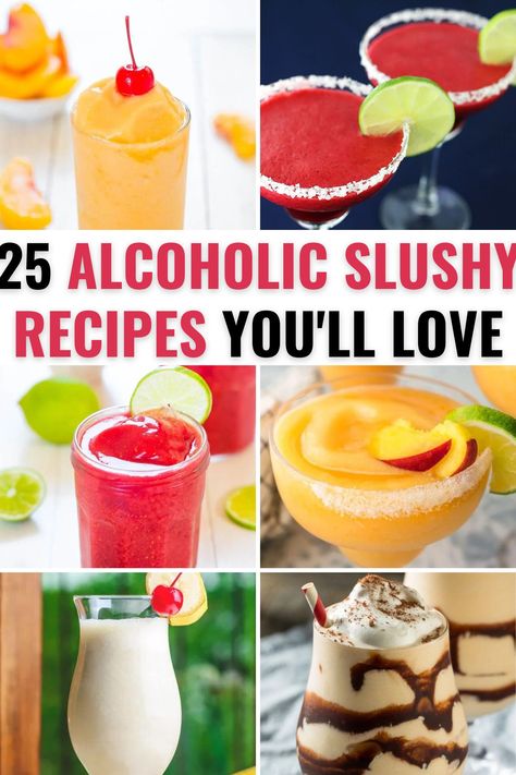 Slushie Alcoholic Drinks, Easy Fun Alcoholic Drinks, Fun Frozen Alcoholic Drinks, Alcholic Drink Slushie, Best Slushie Recipe, Alcohol Slushy Drinks, Slushie Cocktails Frozen Drinks, Slushy Cocktails Recipes, Slushie Margarita Recipe