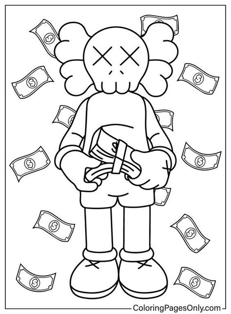 Kaws Money Tattoo, Kaws Drawing Sketch, How To Draw Kaws, Kaws Coloring Pages, Kaws Art Drawing, Kaws Outline, Kaws Drawing, Kaws Sketch, Kaws Painting