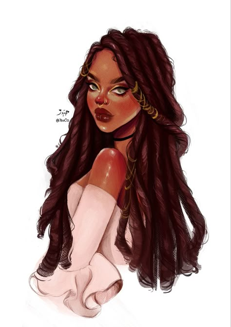 Dreadlocks Black Women Drawing, Oc With Dreadlocks, Dreadlock Art Drawing Black Women, Dread Locks Drawing Hair, Dreadlock Illustration, How To Paint Dreadlocks, Woman With Dreads Drawing, Hair Dreads Drawing, Drawing Locks Hair