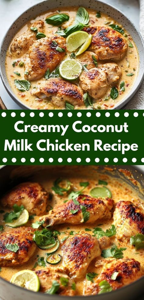 Need a satisfying meal that’s simple to prepare? This Creamy Coconut Milk Chicken Recipe is your answer. With minimal ingredients and a quick cooking time, it’s a go-to family dinner that everyone will enjoy. Creamy Chicken Dish, Milk Chicken, Coconut Milk Chicken, Delicious Chicken Dinners, Coconut Milk Recipes, Coconut Chicken, Yummy Chicken Recipes, Coconut Recipes, Tender Chicken