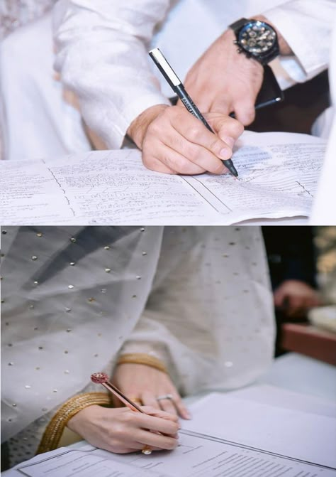 Nikkah Signing Pics, Nikkah Pictures Photo Ideas, Nikah Couple Poses, Nikah Poses For Couple, Nikkah Signature Pics, Nikah Photoshoot Ideas, Nikah Ceremony Muslim, Nikah Story, Nikah Photos