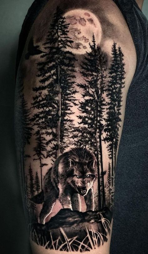 Wildlife Back Tattoo, Wolf In Forest Tattoo, Dante Tattoo, Wolf Sleeve Tattoo, Quarter Sleeve Tattoos For Women, Half Sleeve Tattoos Wolf, Lip Print Tattoos, Wolf Girl Tattoos, Tattoos Half Sleeve