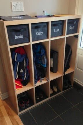 Kids coat cubby Ikea Closet Organizer, Coat Closet Organization, Locker Organization, Closet Organization Diy, Drop Zone, Home Daycare, Small Closet Organization, Cube Organizer, Casa Container