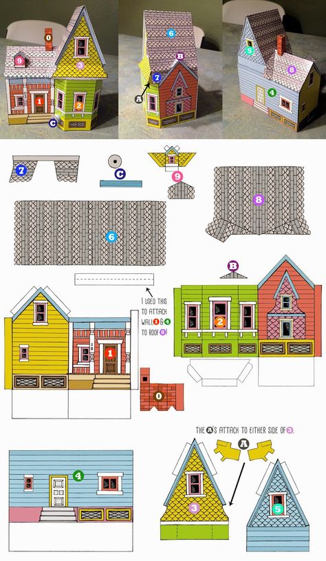 Peach Bum: UP HOUSE Printable Template! Up Carl Y Ellie, Paper Dollhouse, Paper House Template, House Template, Paper Toys Template, Paper Doll House, Disney Up, Paper House, Glitter Houses