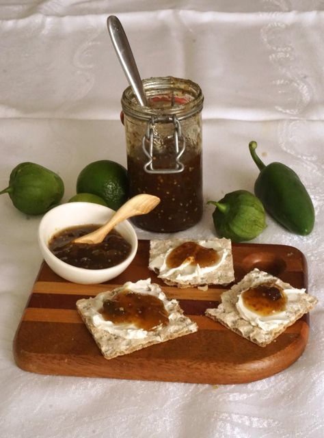 This tantalizing Tomatillo Jalapeño Jam is so easy to prepare, yet it will subtly enhance the flavors in your favorite dishes. Jalapeno Jam, California Raisins, Csa Recipes, Dried Peppers, Cream Cheese Spreads, Jams And Jellies, Late At Night, Jelly Recipes, Fruit Jam