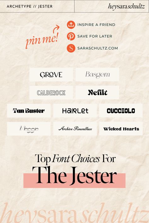 Jester Brand Archetype, Jester Archetype, Top Fonts, Brand Boards, Brand Personality, Trendy Fonts, Brand Archetypes, Brand Manual, Branding Tools