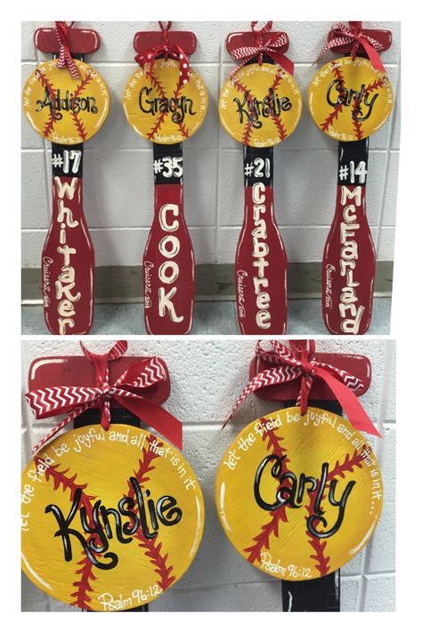 Softball Signs Wooden, Baseball Softball Door Hanger, Softball Team Gifts Easy Diy, Dugout Decorations Softball, Softball Fence Hanger, Softball Decorations For Lockers, Softball Door Decorations For Hotel, Softball Wood Crafts, Softball Door Hangers For Hotel