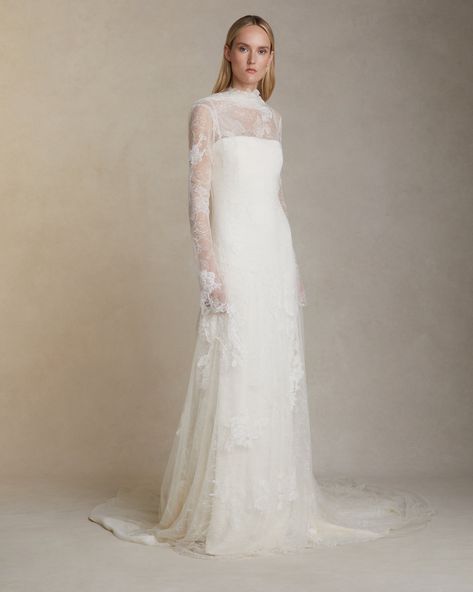 Bridal – Danielle Frankel Wedding Dress Topper Sheer, Antibride Aesthetic, Naeem Khan Bridal, Danielle Frankel, Bhldn Wedding Dress, Modest Bride, Classy Wedding Dress, Minimalist Wedding Dresses, Wedding Reception Dress