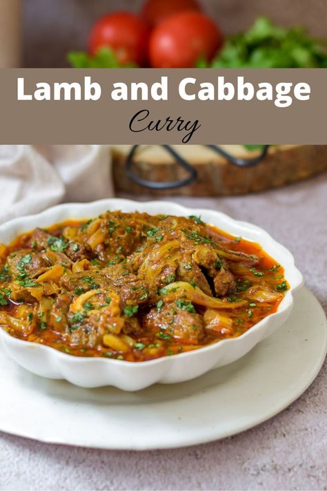 A spicy, aromatic curry cooked with tender pieces of lamb and cabbage Lamb And Cabbage Stew, Samp Recipe, Nigerian Meals, Fijian Food, Tamarind Recipes, Cabbage Curry, Goat Curry, Cabbage Stew, Deer Recipes