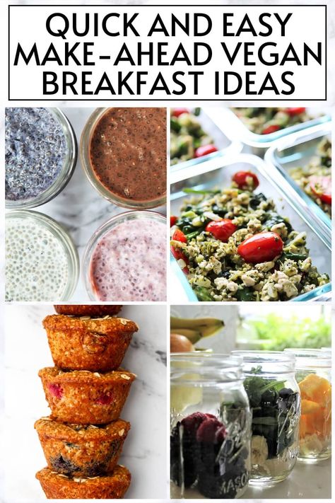 These vegan meal prep ideas will change the way you do breakfast and will completely save your sanity in the morning!  Quick and easy vegan meals that you can make ahead and eat for days.  Let me show you how my vegan/gluten-free family preps for those rushed mornings before work and school with ready to grab and go meals that are filling, high in protein, and most importantly, convenient! thehiddenveggies.com Grab And Go Vegan Breakfast, Plant Based Make Ahead Meals, Savory Vegan Breakfast Ideas, Vegan Breakfast Meal Prep, Grab And Go Meals, Vegan Protein Breakfast, Vegan Meal Prep Ideas, Breakfast Meal Prep Ideas, Easy Vegan Meals