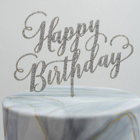 Happy Birthday Script, Script Cake Topper, Cricut Images, Happy Birthday Cake, Glitter Acrylic, Happy Birthday Cake Topper, Script Lettering, Glitter Acrylics, Cricut Free