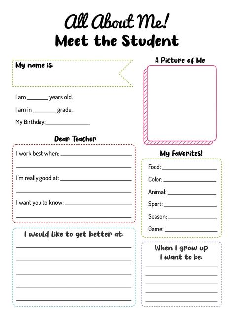 Meet The Student Template, Profile Information Ideas, Student Project Ideas, Student Profile Template Aesthetic, Student Profile Ideas, Get To Know Me Template About Me, All About Me Project Middle School, Slambook Templates Printable, About Me Printable Free