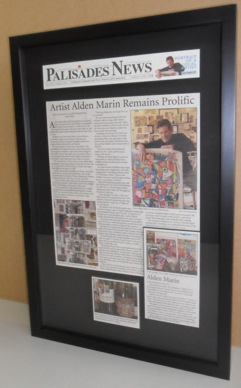 #PalisadesNews article on #AldenMarin, prolific Pacific Palisades artist who paints on paper, rocks, cans, coffee cups and canvas. Framing Newspaper Articles, Frame Newspaper Article, Framing Newspaper Articles Display, Framed Newspaper Articles, Newspaper Article Display, Newspaper Display, Newspaper Frame, Old Home Remodel, Newspaper Article