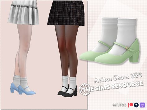 Sims 4 Mary Janes Cc, Sims 4 Mary Janes, Cottagecore Heels, Cottagecore Shoes, Red Mary Jane Shoes, Teen Socks, Peter Pan Dress, Bobby Socks, French Shoes