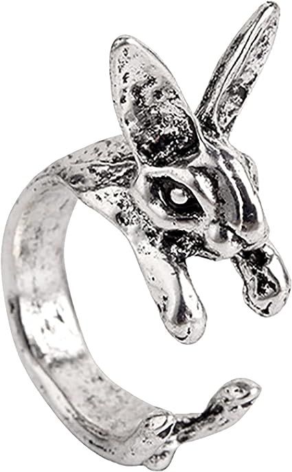 Men Women Vintage Gothic Punk Statement Band Ring Animal Adjustable VintageC Rabbit HippieHandmade Bunny Rings Rings Wedding Band Rings for Girl (White, One Size) Bracelets Goth, Finger Cuff, Rabbit Ring, Aesthetic Rings, Animal Ring, Bracelet Viking, Hippy Chic, Knuckle Ring, Retro Punk