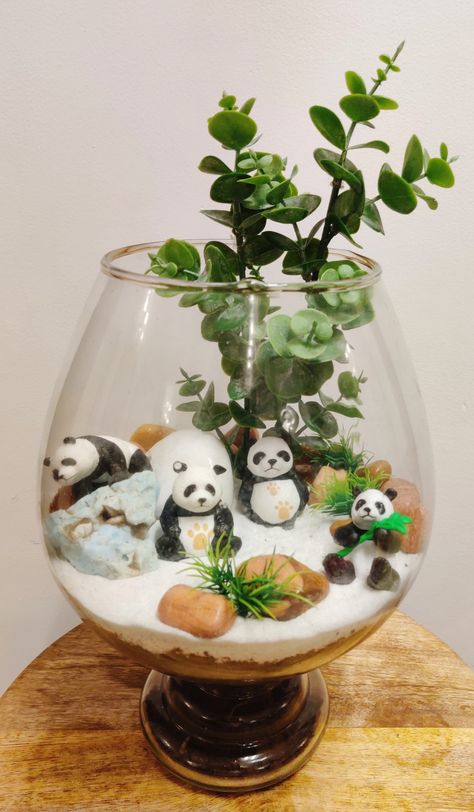 Terranium done with Panda and snow Mini Terrarium, Terrarium, Snow Globes, Quick Saves, Home Decor, Home Décor