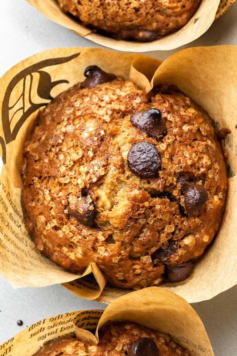 Easy to make, filled with hearty oats and sprinkled with melty chocolate morsels, these oatmeal banana chocolate chip muffins make every morning feel like a special occasion. Oatmeal Banana Chocolate Chip Muffins, Dairy Free Oatmeal, Banana Oatmeal Chocolate Chip Muffins, Oatmeal Chocolate Chip Muffins, Oatmeal Flour, Banana Oatmeal Muffins, Oatmeal Banana, Chocolate Chip Muffin Recipe, Banana Oat Muffins