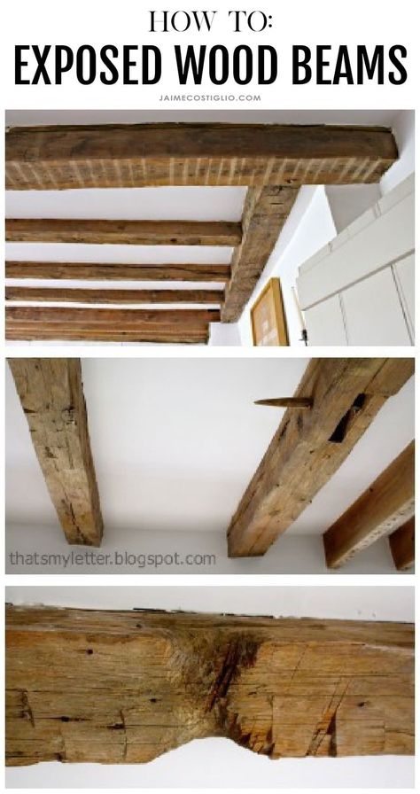 A DIY tutorial on how to expose wood beams in an antique post and beam farmhouse. A complete ceiling makeover to reveal original wood beams. Wood Beams On Bedroom Ceiling, Fake Beams Ceiling, Post And Beam Farmhouse, Ceiling Makeover, Box Beams, Exposed Wood Beams, Exposed Beams Ceiling, Beams Living Room, Post And Beam Home