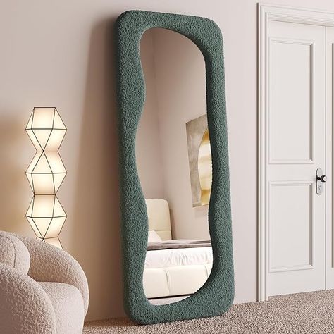 Amazon.com: BOJOY Full Length Mirror, 63" x 24" Wall Mirror, Flannel Wrapped Wooden Frame Floor Mirror, Irregular Wavy Mirror Hanging or Leaning Against Wall for Cloakroom/Bedroom/Living Room, Green : Home & Kitchen Leaning Against Wall, Arched Floor Mirror, Wavy Mirror, Mirror Frame Diy, Wooden Mirror Frame, Face Mirrors, Room Green, Mirror Hanging, Mosaic Mirror