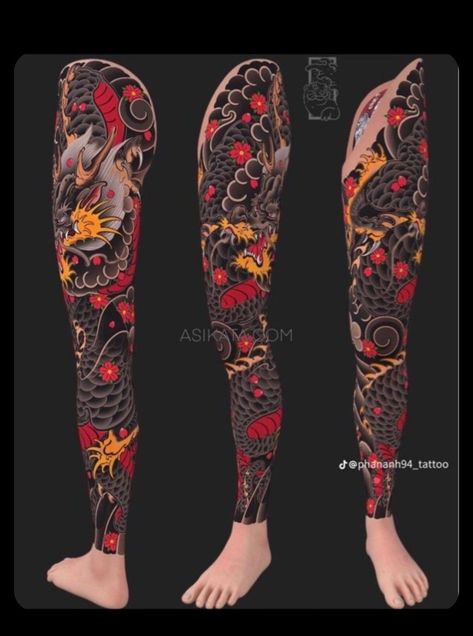 Dragon Tattoo Leg, Blast Over Tattoo, Japanese Leg Tattoo, Traditional Japanese Tattoo Designs, Dragon Tattoo Sketch, Dragon Tattoos For Men, Japanese Legs, Full Leg Tattoos, Yakuza Tattoo