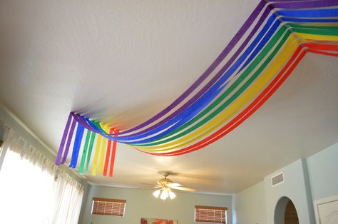 Diy Rainbow Decorations, Rainbow 1st Birthday Party, Rainbow Streamers, Rainbow 1st Birthday, Rainbow Themed Birthday Party, Rainbow Parties, Slime Party, Girls Names, Rainbow Birthday Party