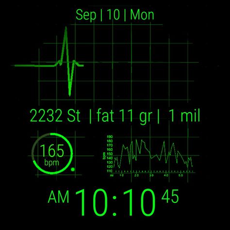 1.2k syncs | Design: Dario Marnoni | FREE on Google Play & Galaxy Apps - It's a cardiac monitor, at least in the graphics!Shows the bpm, date and time.It also shows the steps, the Kcalories consumed, the burned fats in gramms, and the distance in meters and miles. Heart Project, Heart Monitor, Pixel Watch, Last Mile, Heart Projects, Date And Time, Huawei Watch, Watch Faces, Dark Aesthetic